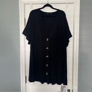 ASOS Stretch Jersey Mini Dress XL/1X//16 Black Button Front Dolman Elbow Sleeves